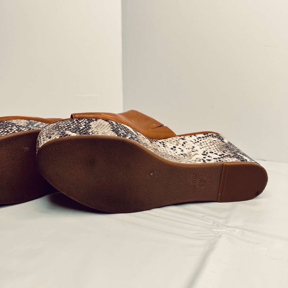 Nine West Platform Slides Snakeskin Heel Leather Sz 8 Boho Wedge Animal‎ Print - Picture 7 of 10